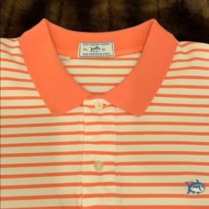 Southern Tide Peach and White Stripe Polo Shirt